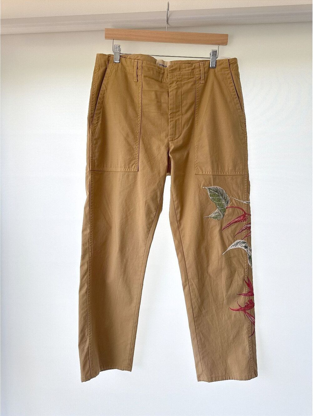 Dondup Italy Floral Embroidered Cargo Pants Tan Size 29 Made in Italy